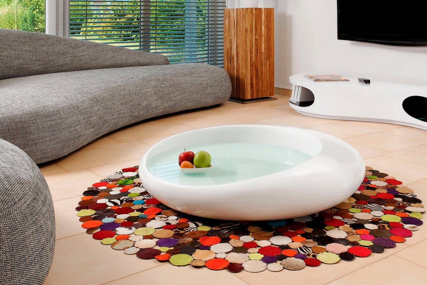 SalesFever Couchtisch, Fiberglas/Glas Weiß, 100 x 100 x 25 cm Bild 1