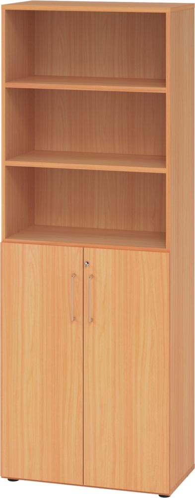 bümö Aktenregal & Schrank abschließbar, Büroschrank Regal Kombination Holz 80cm breit in Buche - abschließbarer Schrank für's Büro & Arbeitszimmer, Büro Möbel Ordnerschrank, 968T3-6-6-BS Bild 1