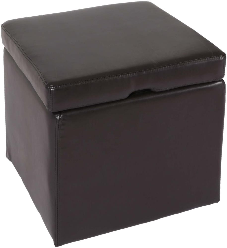 Hocker Sitzwürfel Sitzhocker Aufbewahrungsbox Onex, mit Deckel, Leder + Kunstleder, 45x44x44cm MVG ~ braun Bild 1