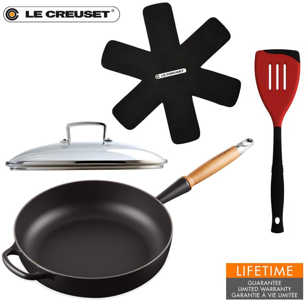 Le Creuset Sautépfanne 28 cm schwarz mit Glasdeckel Wender Pfannenschutz - 25 bis 28 cm - Schwarz Bild 1