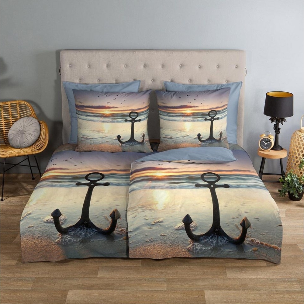 TRAUMSCHLAF Bettwäsche Anker, Renforce, 2 teilig, maritimes Design aus 100% Baumwolle Bild 1