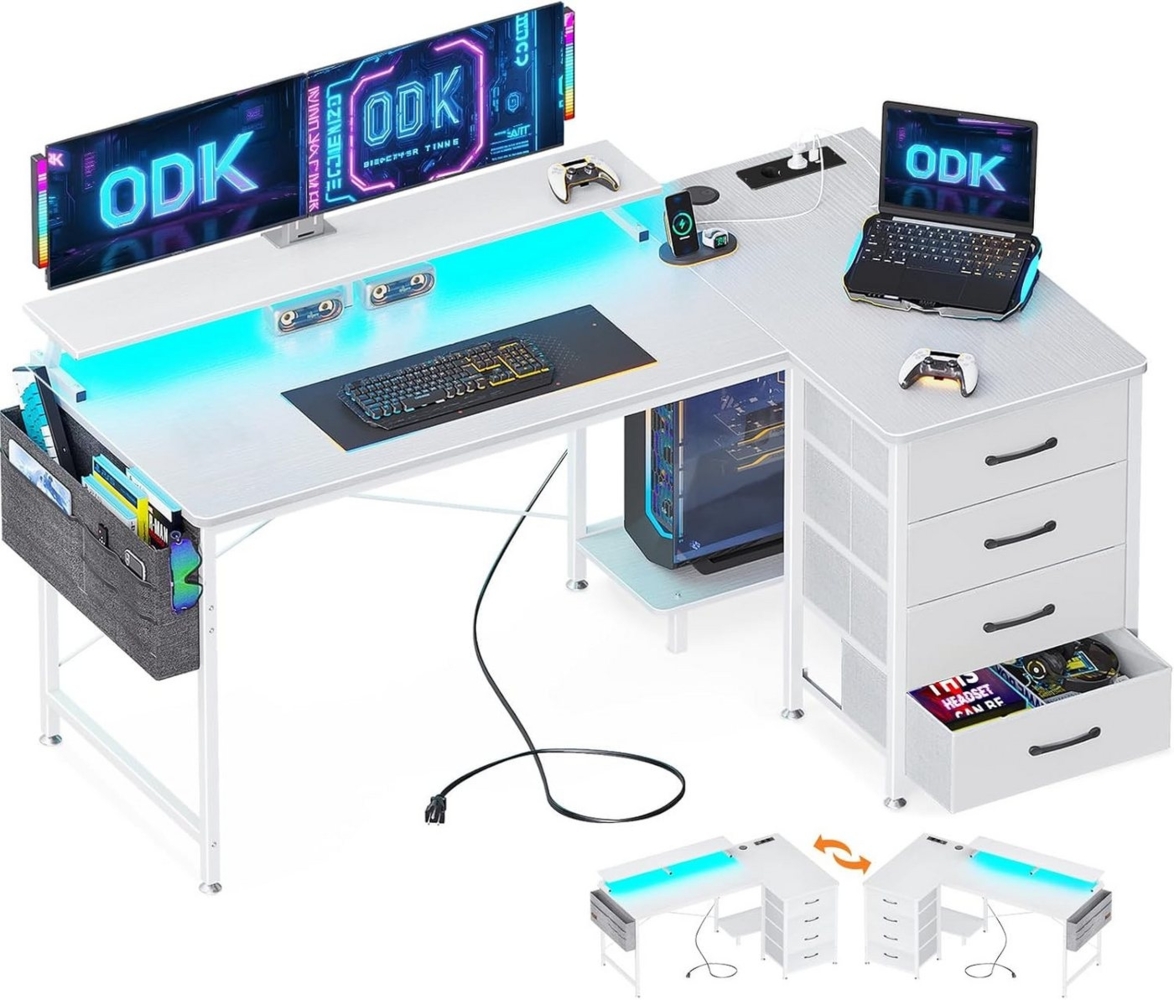 ODK Eckschreibtisch ODK Eckschreibtisch mit 4 Schubladen, Steckdosen & USB-Anschluss Bild 1