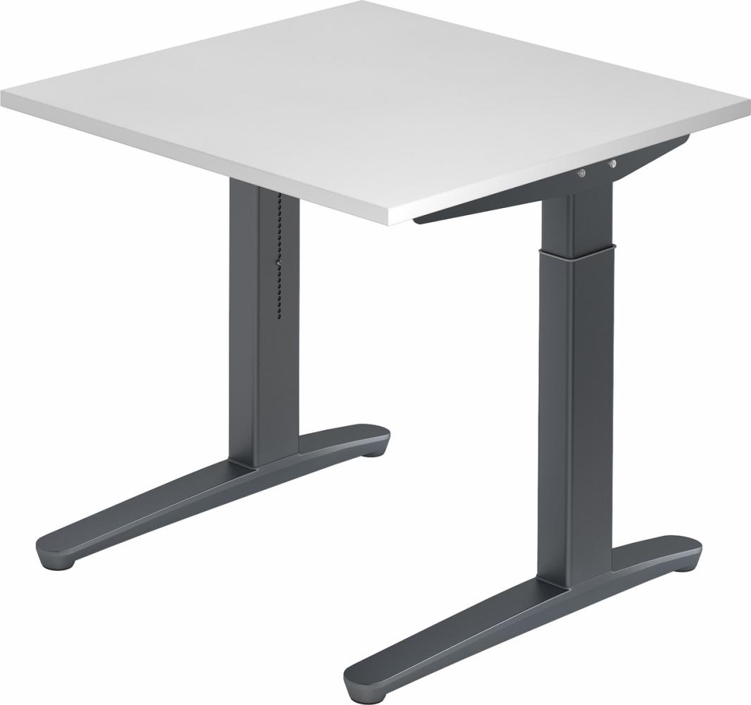 bümö® Design Schreibtisch XB-Serie höhenverstellbar, Tischplatte 80 x 80 cm in weiß, Gestell in graphit Bild 1