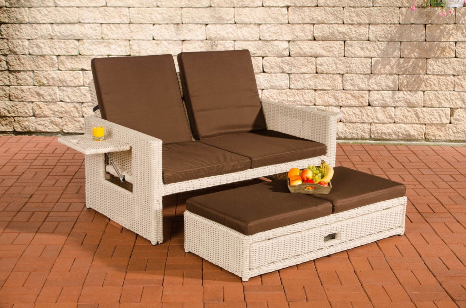 CLP Polyrattan Sofa Ancona 5mm,perlweiß terrabraun Bild 1
