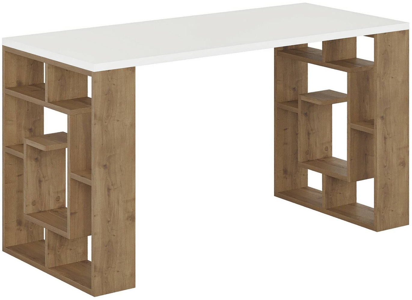 Dmora Schreibtisch Archidamia, Mehrzweckschreibtisch, Bürotisch für PC, Eckschreibtisch, 140x60 h75 cm, Weiß und Braun Bild 1