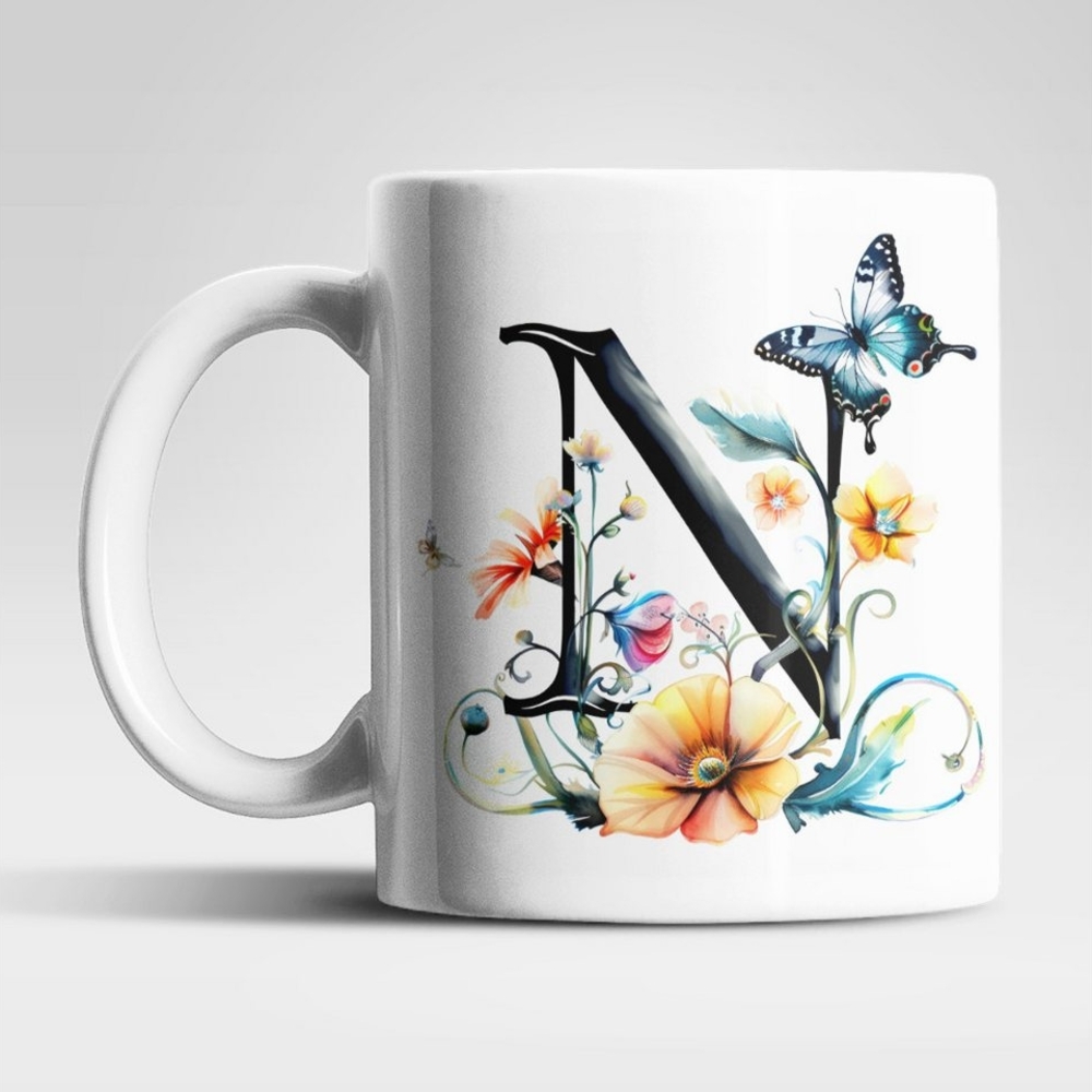 WS-Trend Tasse Name A bis Z Blumen Schmetterlinge Kaffeetasse Teetasse Geschenkidee, Keramik Bild 1