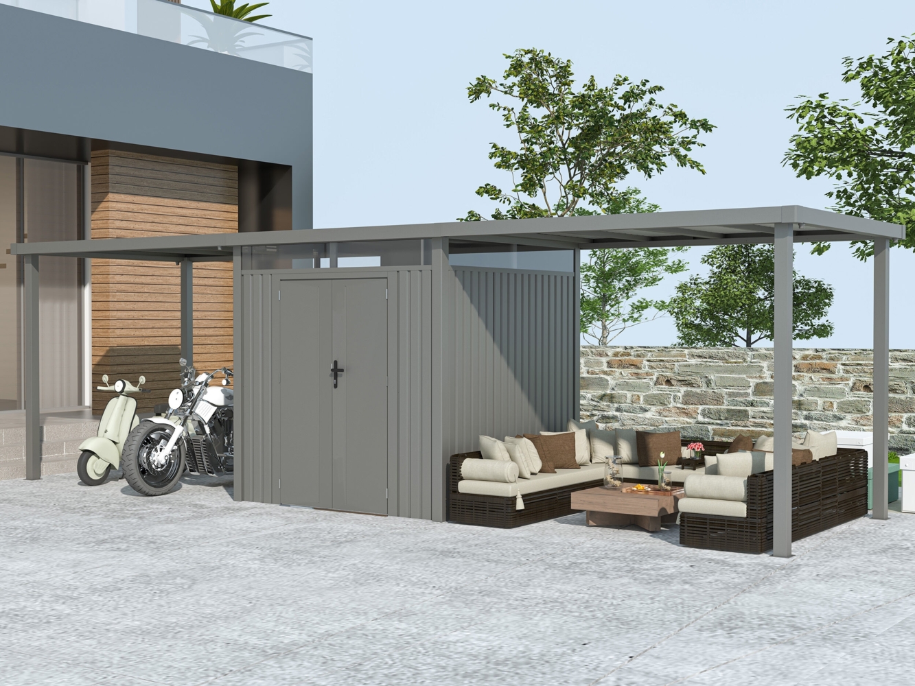 Metall Gerätehaus Style 4,45 m² Spar-Set 3 Alu Grau Bild 1