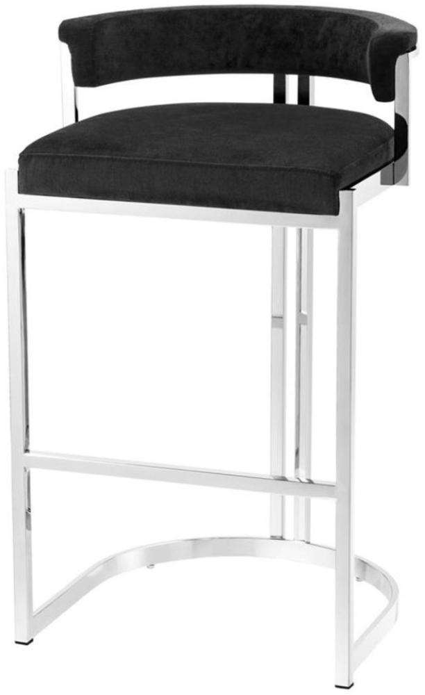 Casa Padrino Luxus Barstuhl Schwarz / Silber 48,5 x 46,5 x H. 81 cm - Luxus Möbel Bild 1