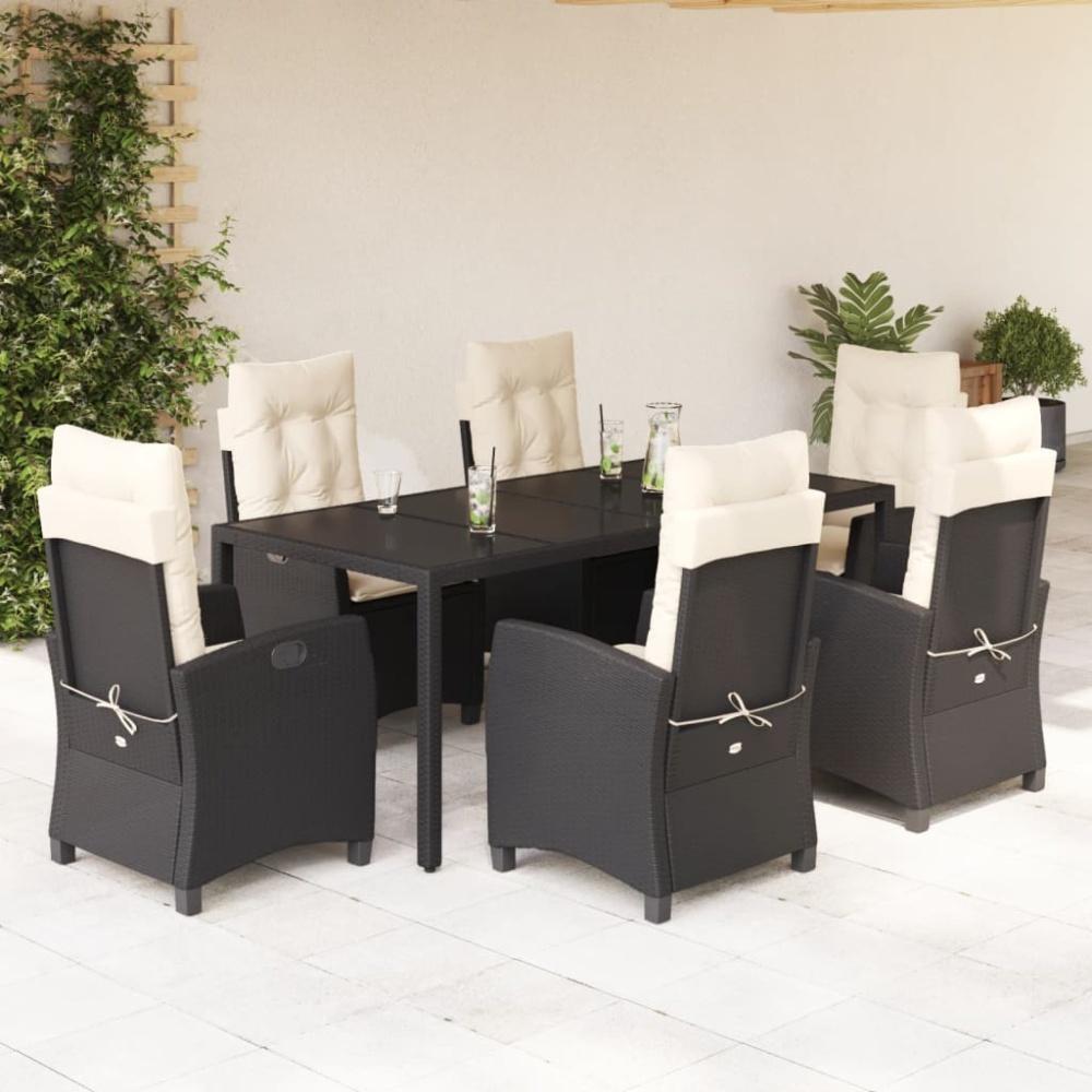 vidaXL 7-tlg. Garten-Essgruppe mit Kissen Schwarz Poly Rattan Bild 1