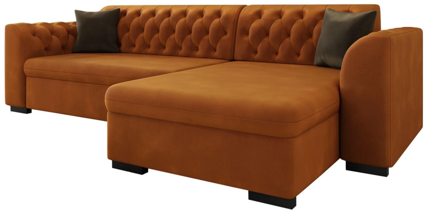 Mirjan24 'Lerito' Ecksofa mit Bettkasten und Schlaffunktion, Samt, orange, Rechts Bild 1