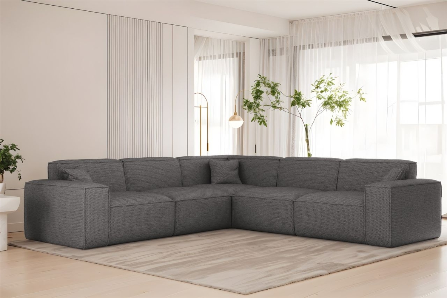 Ecksofa Designersofa CELES PREMIUM in Stoff Artico Grau Seite Universal Bild 1
