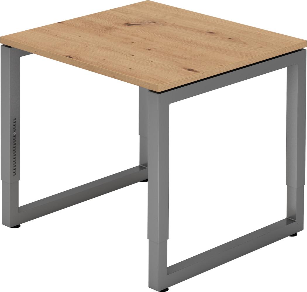 bümö® Schreibtisch R-Serie höhenverstellbar, Tischplatte 80 x 80 cm in Asteiche, Gestell in graphit Bild 1