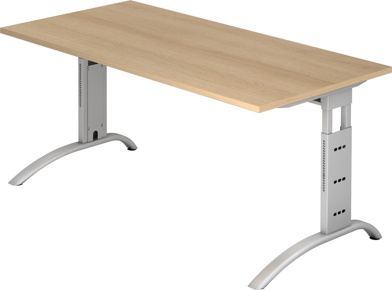 bümö® Schreibtisch F-Serie höhenverstellbar, Tischplatte 160 x 80 cm in Eiche, Gestell in silber Bild 1