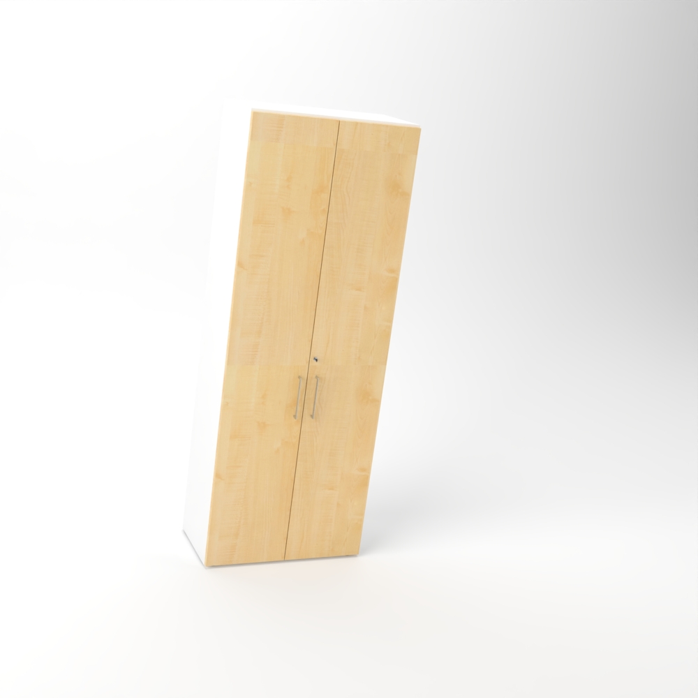 Rheinland Möbel Flügeltürenschrank Cabino 80×42×216 cm – abschließbarer Aktenschrank 6OH in Weiß/Ahorn mit 110° Drehtüren & Metallgriff Bild 1