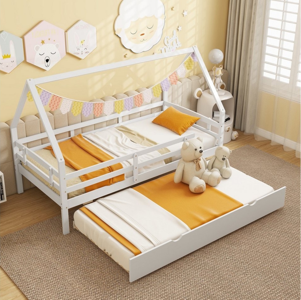 COSTWAY Kinderbett, Hausbett 90x200cm, mit Ausziehbett, Lattenrost Bild 1