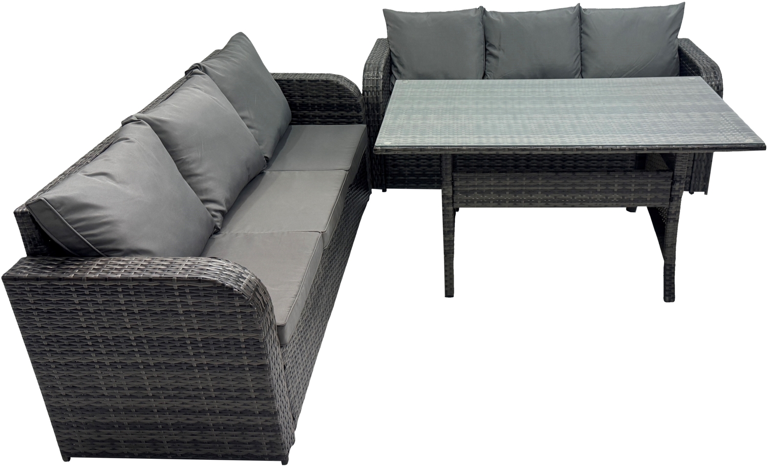 Fimous Dunkelgrau Polyrattan Gartenmöbel-Set Lounge Sofa 3 Sitzer Sofa Set Outdoor Rechteckiger Esstisch 6 Sitzer Bild 1
