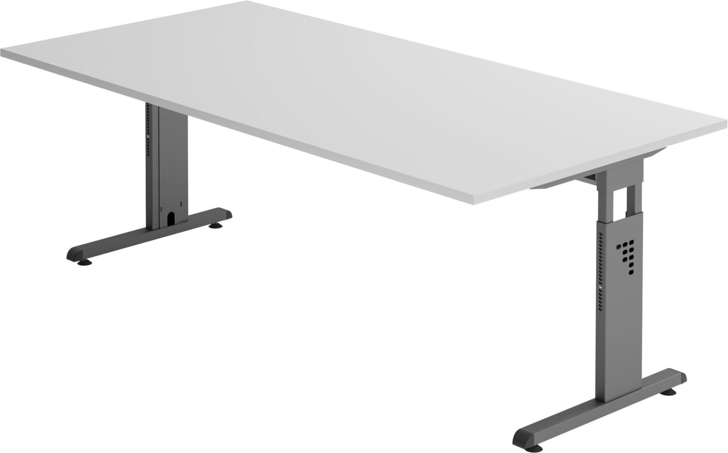 bümö® Schreibtisch O-Serie höhenverstellbar, Tischplatte 200 x 100 cm in grau, Gestell in graphit Bild 1