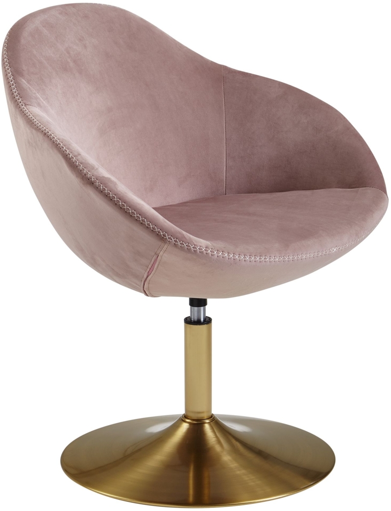 Loungesessel Samt Rosa / Gold 70 x 79 x 70 cm Design Drehstuhl, Clubsessel Polsterstuhl mit Armlehne, Drehsessel Cocktailsessel Lounge, Barsessel Besucherstuhl, Sessel mit Stoffbezug Bild 1