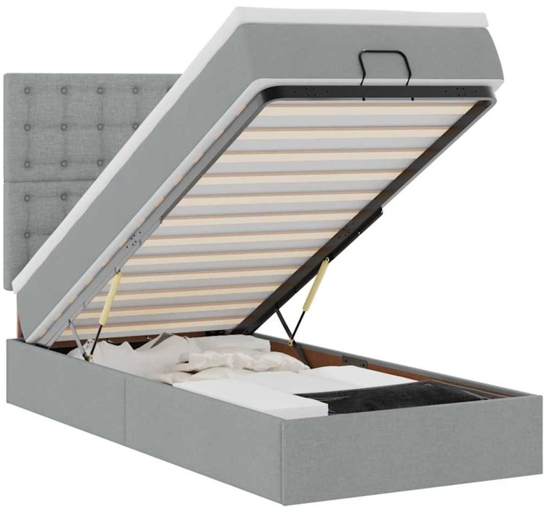 vidaXL Ottoman-Bett mit Matratze Hellgrau 90x200 cm Stoff 3313292 Bild 1