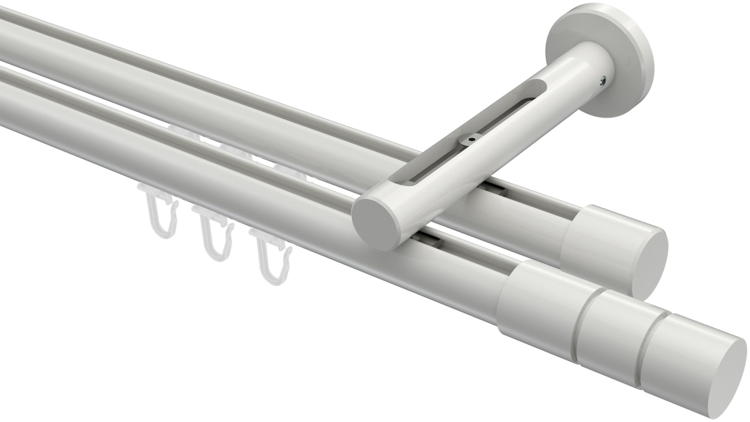 Innenlauf-Gardinenstangen-Set Siteno Elanto 260 cm (geteilt in 2 x 130 cm), 2-läufig, 20 mm Ø Weiß Bild 1