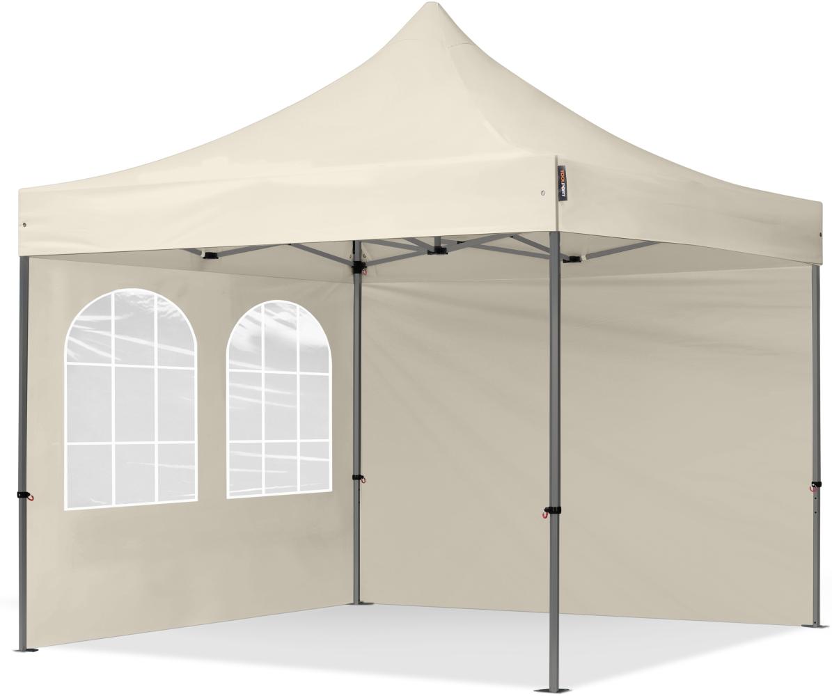 3x3 m Faltpavillon, PREMIUM Stahl 40mm, Seitenteile mit Sprossenfenstern, creme Bild 1