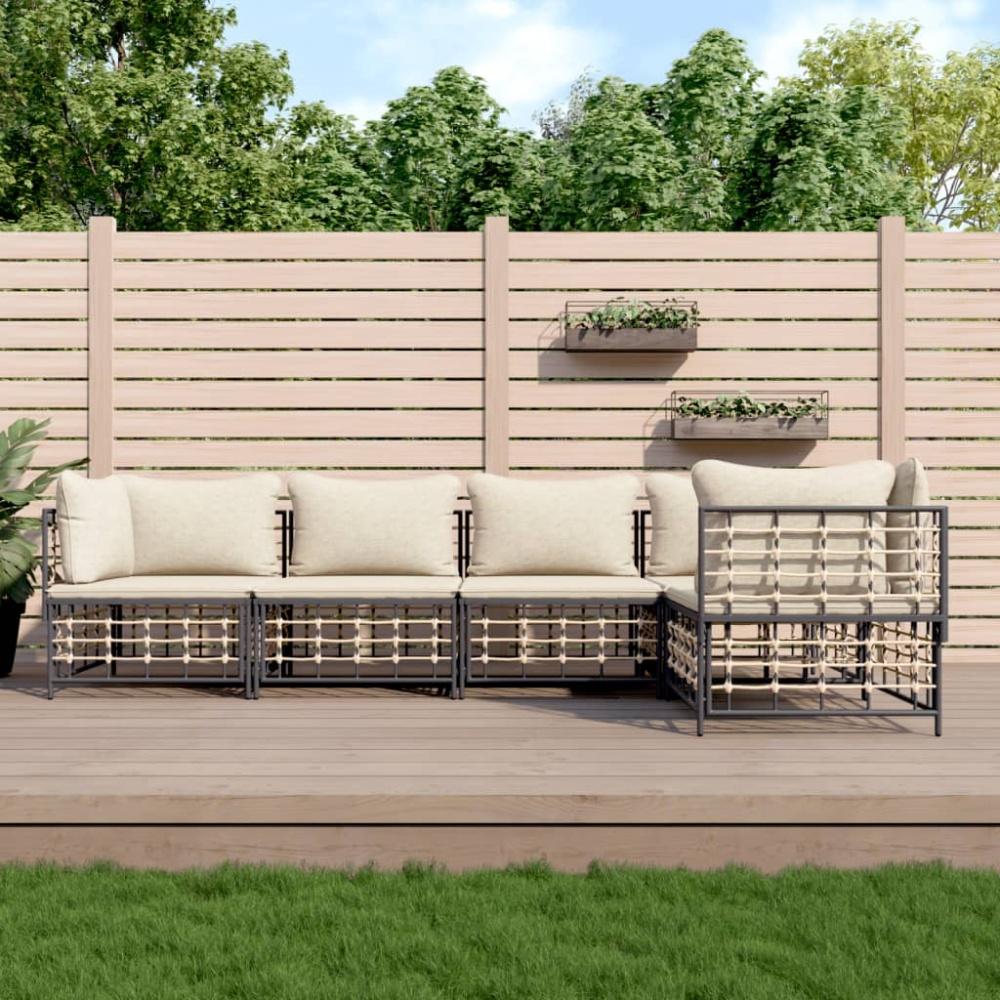 vidaXL 5-tlg. Garten-Lounge-Set mit Kissen Anthrazit Poly Rattan 3186750 Bild 1