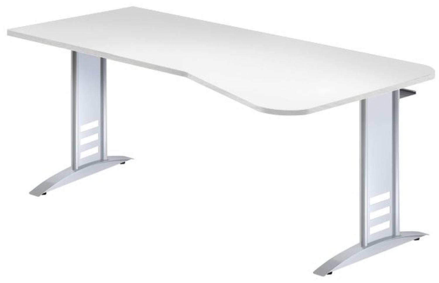 Schreibtisch Tec-Art, 195x100/80x68-82cm, C-Fuß Gestell, Lichtgrau Bild 1