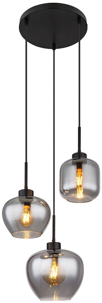 Pendelleuchte, schwarz, Rauchglas, 3 flammig, H 120 cm Bild 1