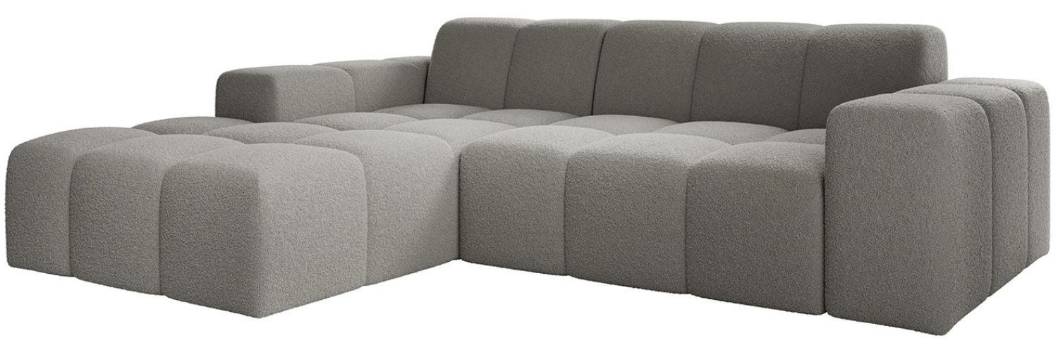 Juskys Sofa Merano Links - Ecksofa 3 Sitzer, Wohnzimmer Couch, in L Form, kleine Eckcouch, mit Ottomane, 245 cm breit - Boucle-Gewebe, Grau Bild 1