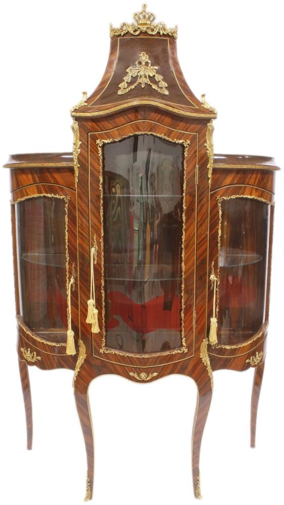 Casa Padrino Barock Glas Vitrine Vitrinenschrank - Barock Möbel - Vitrinenschrank 125 x 50 x H 198 cm - Wohnzimmerschrank Schrank Mahagoni / Gold Bild 1