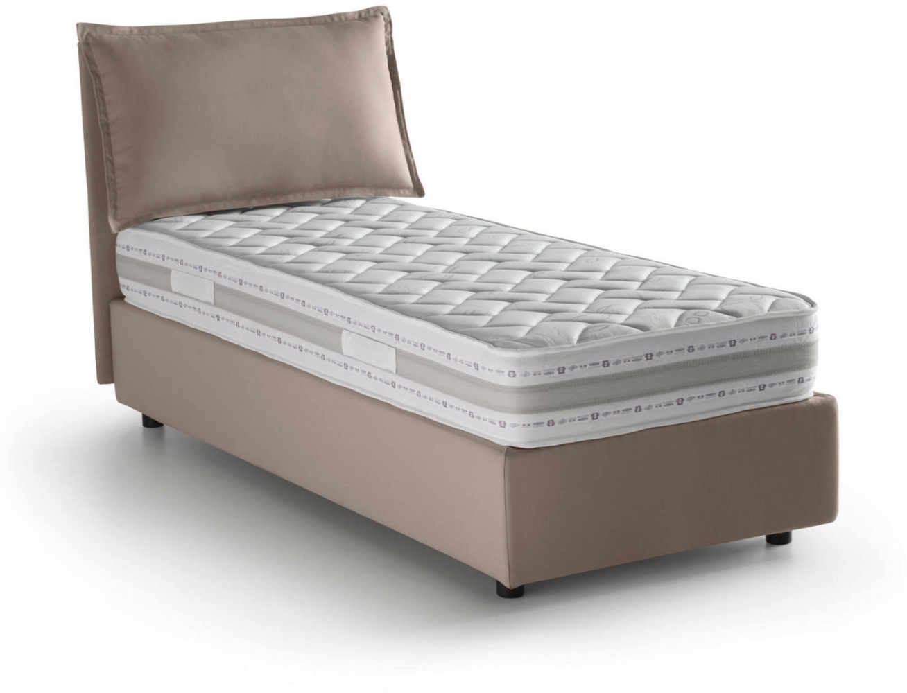 Dmora Animal Einzelbett, Bettkasten mit Stoffbezug, 100 % Made in Italy, Öffnung vorne, inklusive Matratze 90 x 190 cm, Taupe Bild 1