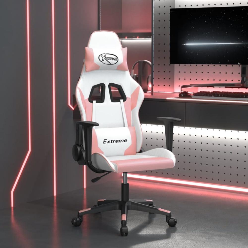 vidaXL Gaming-Stuhl mit Massagefunktion Weiß und Rosa Kunstleder 345454 Bild 1