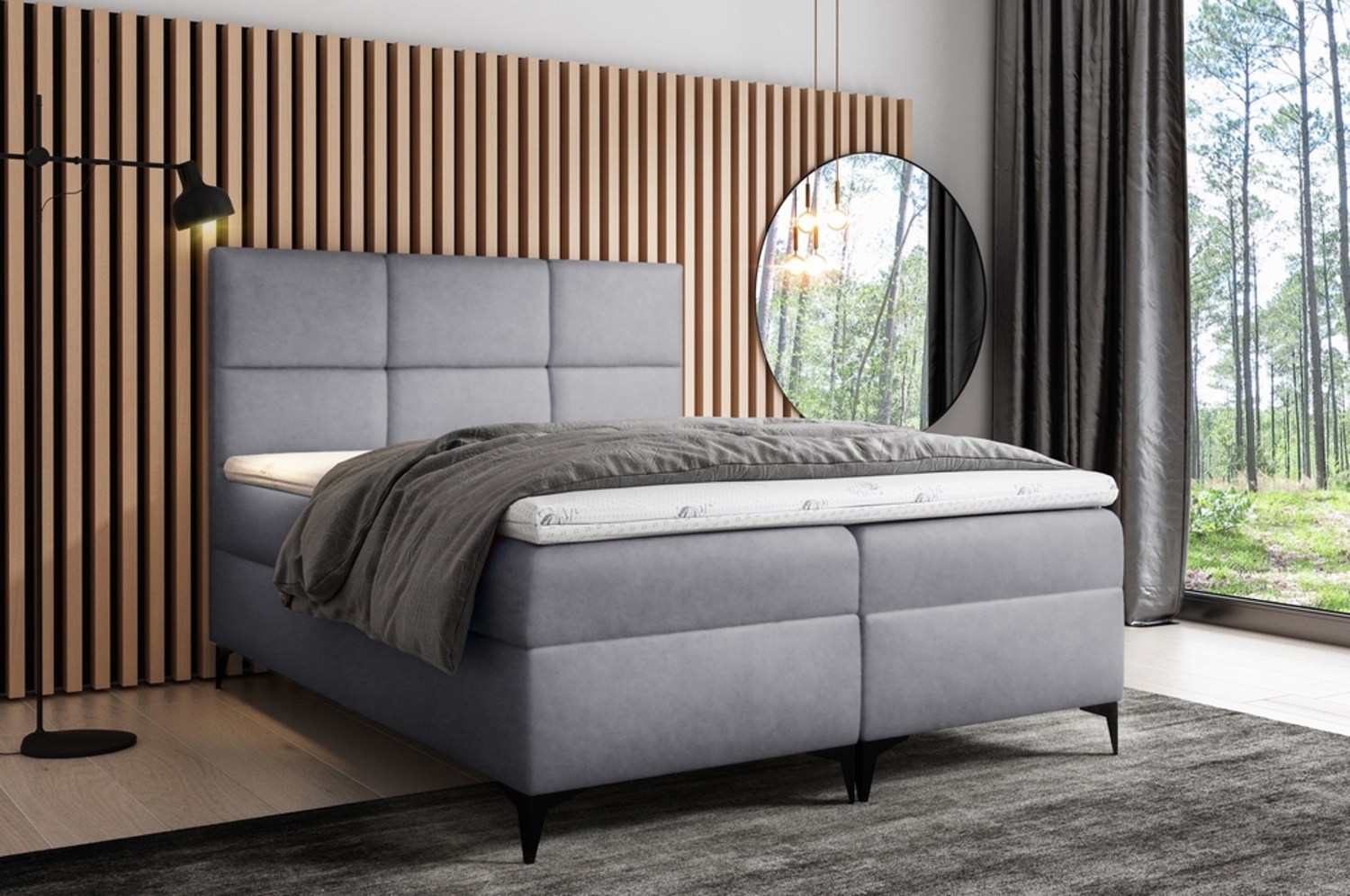 99rooms Ozzy Boxspringbett Velours 200x200 cm Dunkelgrau Bild 1