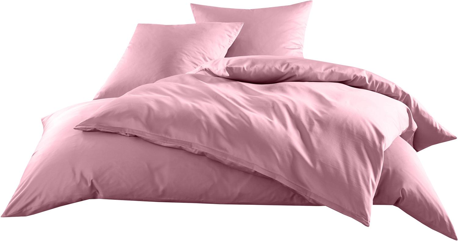 Mako-Satin Baumwollsatin Bettwäsche Uni einfarbig zum Kombinieren (Bettbezug 155x220 cm, Rosa) Bild 1