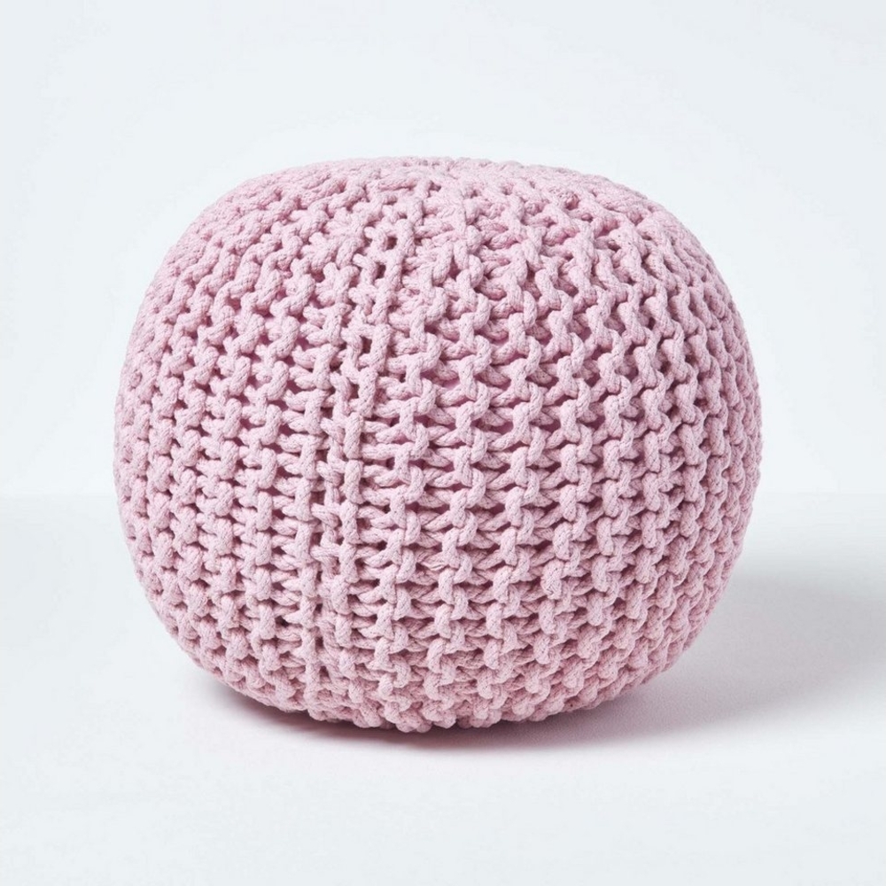 Homescapes Pouf Runder Strickpouf 100% Baumwolle, rosa Bild 1