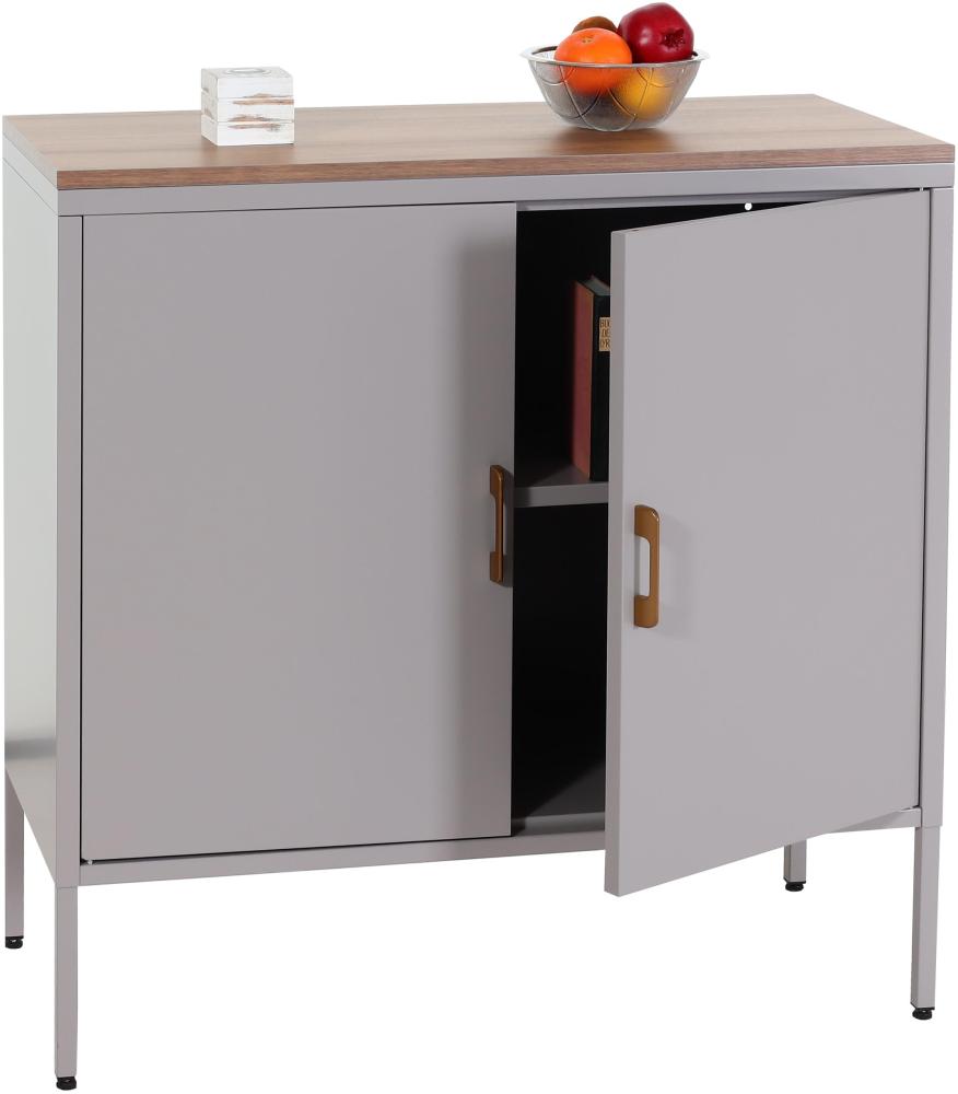 Kommode HWC-L84, Sideboard Schrank Anrichte, 2 Türen Metall 90x90x40cm, Melamin beschichtet ~ grau Bild 1