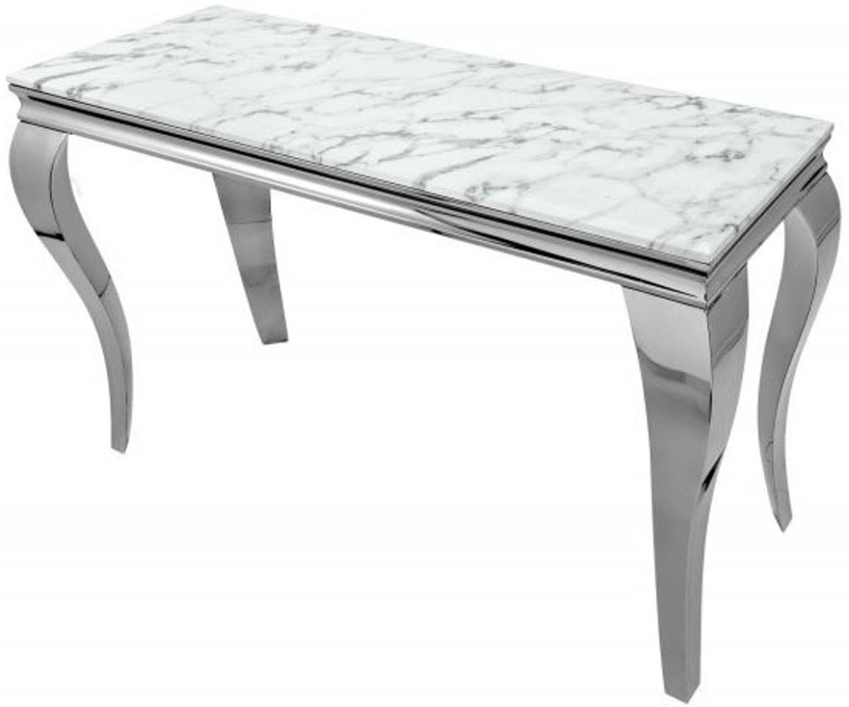 Casa Padrino Designer Konsole mit Marmor 140 cm Weiss / Grau - Modern Barock Bild 1