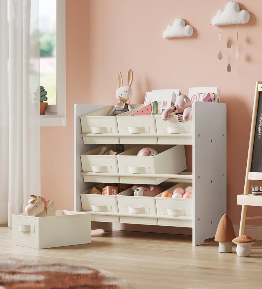 Songmics Kinderregal, Spielzeugregal, Bücherregal Kinder, mit 9 Aufbewahrungsboxen aus Vliesstoff, Kinderzimmer Regal, geräumig, 29,5 x 62,5 x 60 cm, wolkenweiß GKR033W10 Bild 1
