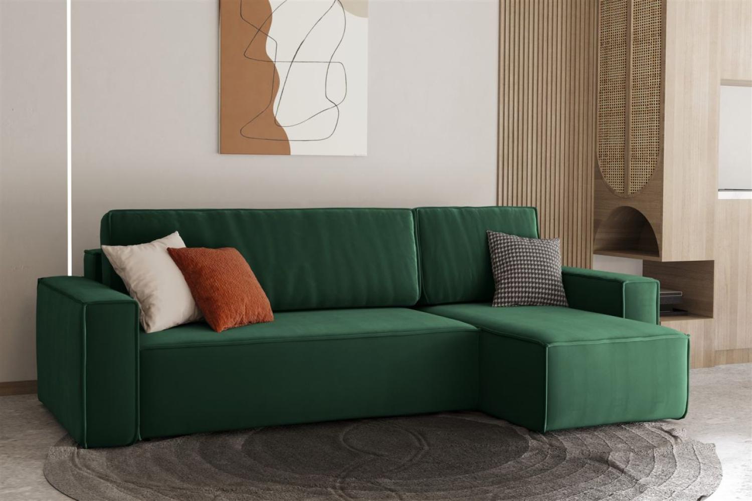 Ecksofa Schlafsofa Sofa MARIS Stoff Grün Ottomane Rechts Bild 1