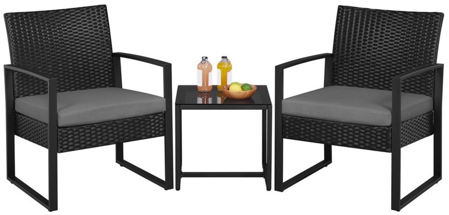 Yaheetech Balkonset, 3-teilig Polyrattan Sitzgruppe mit Sofa und Sitzkissen Bild 1