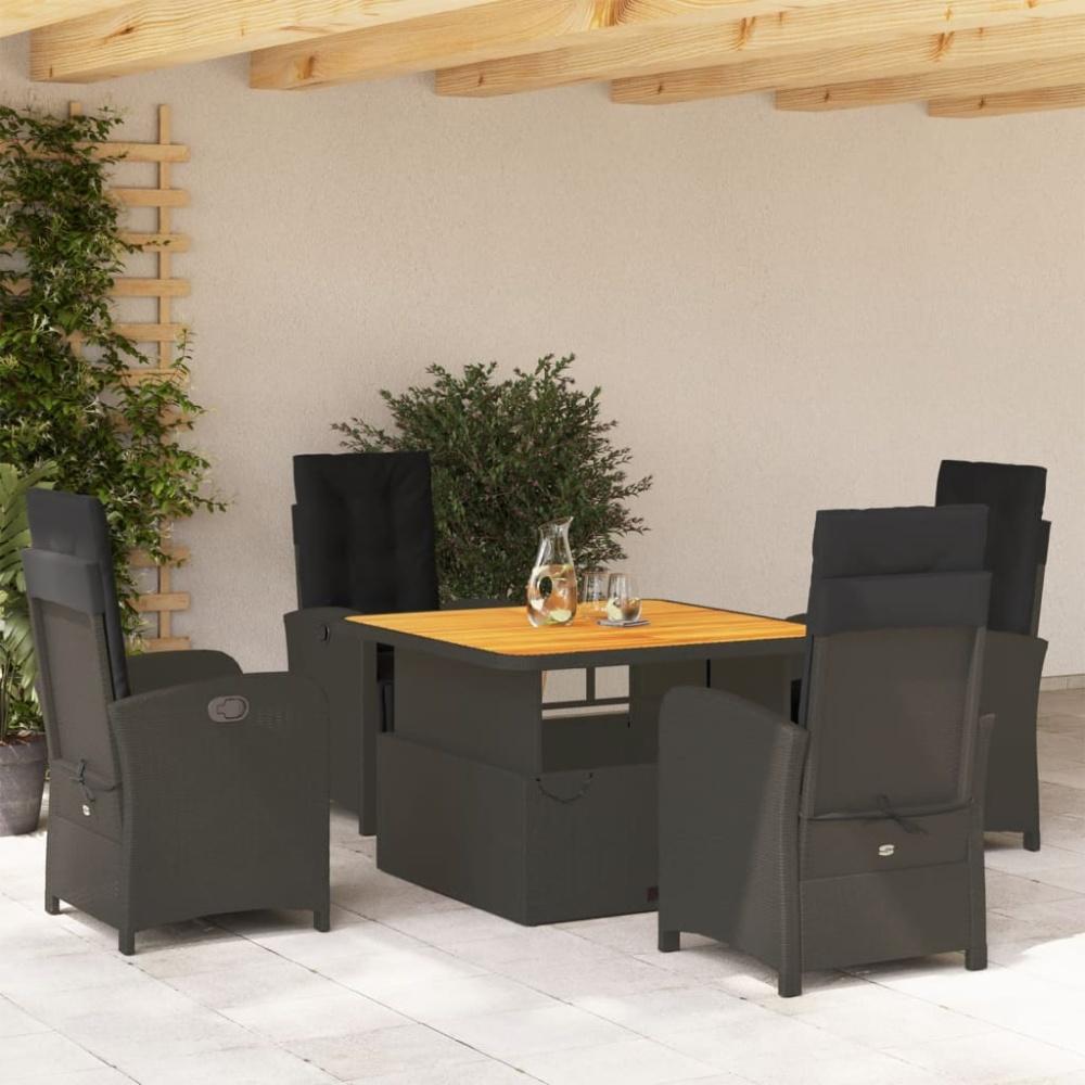 vidaXL 5-tlg. Garten-Essgruppe mit Kissen Schwarz Poly Rattan Bild 1