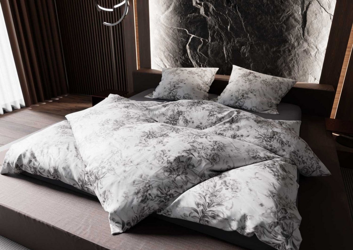 Mako Satin toile de jouy Bettwäsche Rosen anthrazit Garnitur 135x200 + 80x80 Bild 1