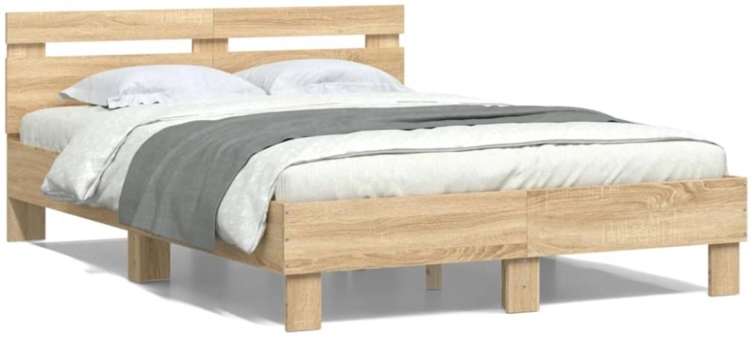 vidaXL Bettgestell mit Kopfteil Sonoma-Eiche 135x190 cm Holzwerkstoff 3207443 Bild 1