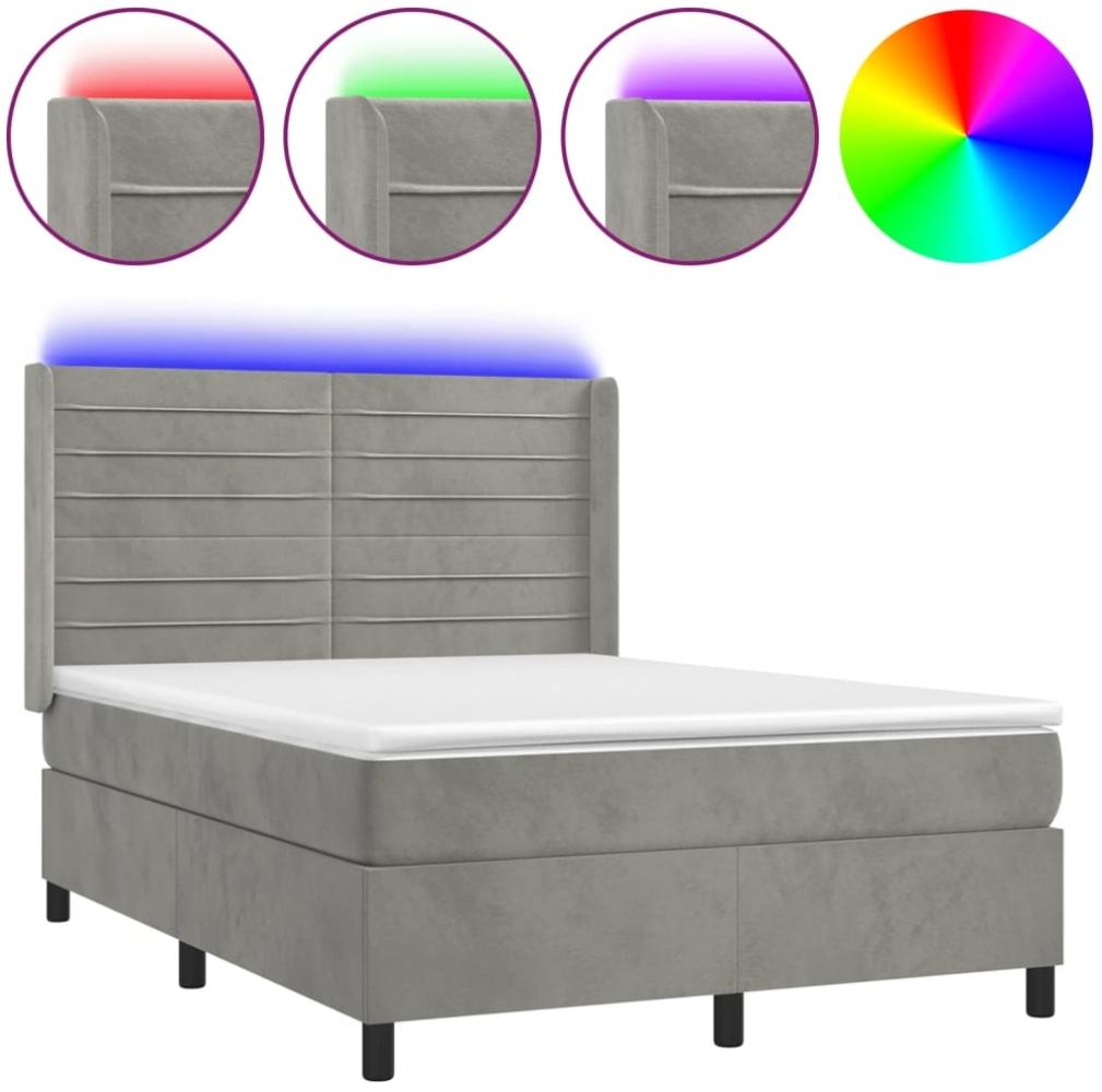vidaXL Boxspringbett mit Matratze & LED Hellgrau 140x190 cm Samt 3139619 Bild 1