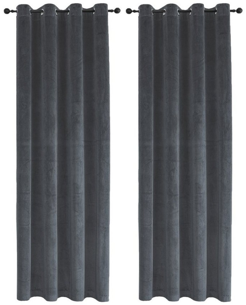 Haus und Deko Gardine Vorhang 2er Set Ösen Verdunkelung 140x245 cm Samt weich blickdicht, Ösen (2 St), Polyester Bild 1