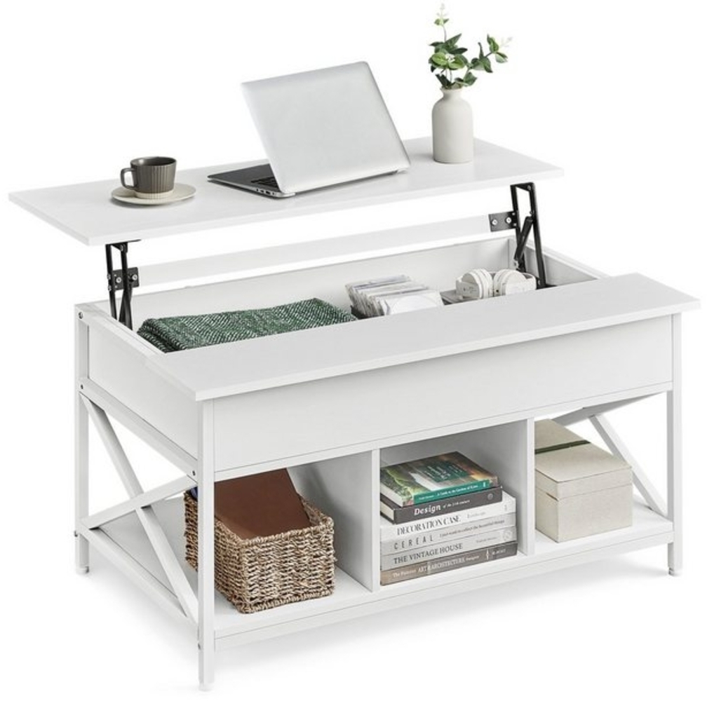Vasagle höhenverstellbarer Wohnzimmertisch, X-Streben, Spanplatte/Stahl Schneeweiß-Weiß, 60x100 x (48-62) cm Bild 1