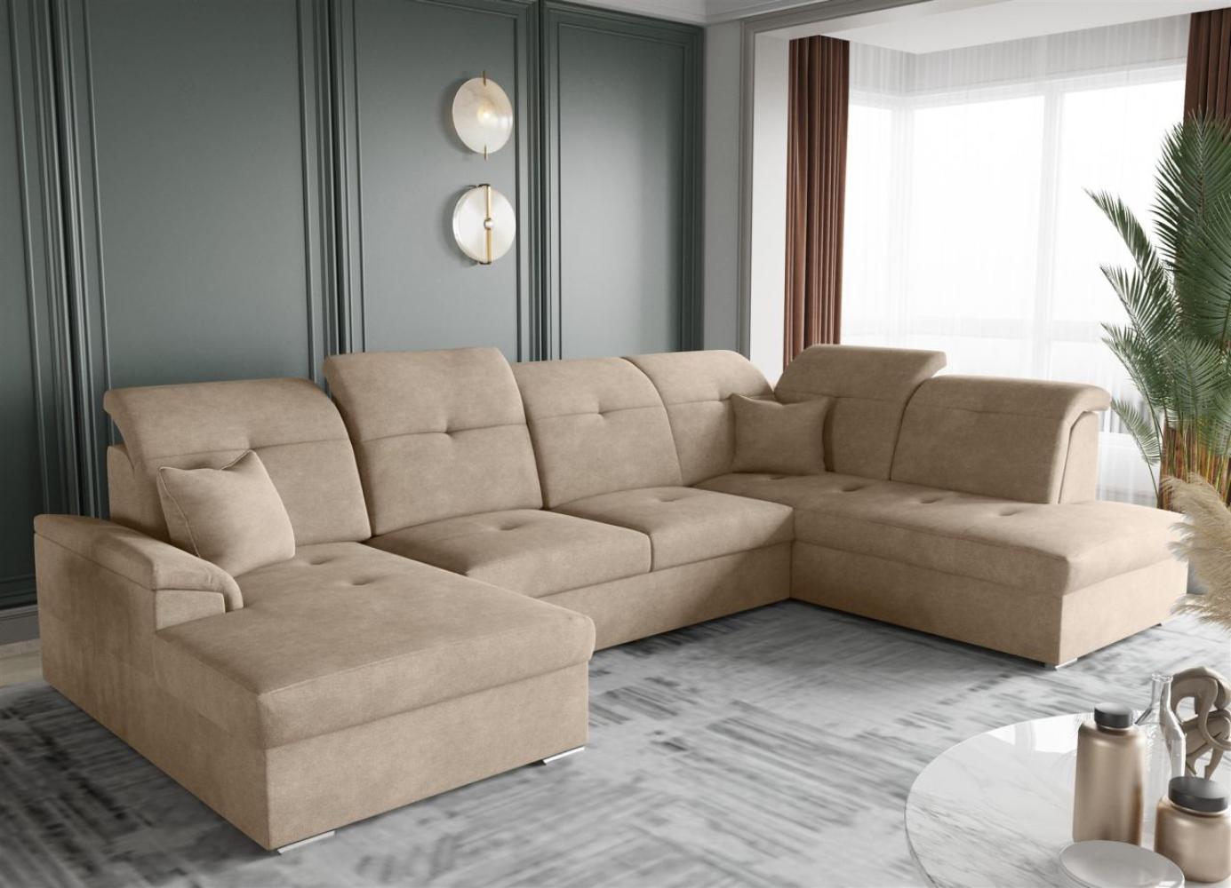 Wohnlandschaft Schlafsofa FREJA Stoff Brooklyn Cappuccino Langer Schenkel Rechts Bild 1