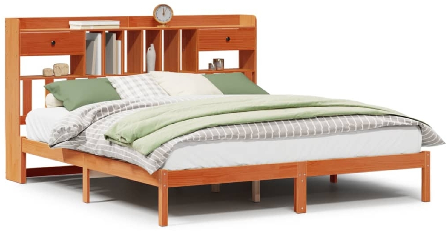 vidaXL Massivholzbett mit Regal ohne Matratze Wachsbraun 200x200 cm 3321648 Bild 1