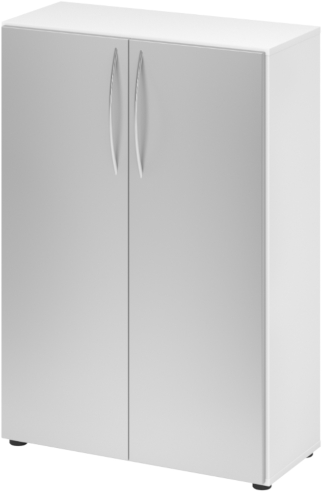 bümö Mehrzweckschrank 80cm breit, Aktenschrank o. Schuhschrank klein, Schrank mit Regal, Kommode in Weiß/Silber aus Holz, Vorratsschrank & Haushaltsschrank mit Metallgriffen, 4550-W-S-BM Bild 1