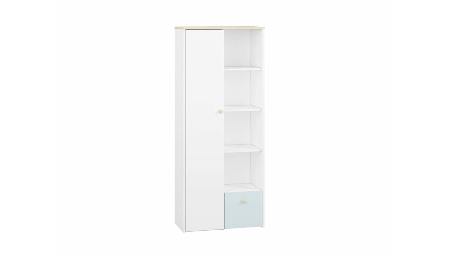 Stylefy Molli Kleiderschrank IV Weiß Buche Fjord Hellblau Bild 1